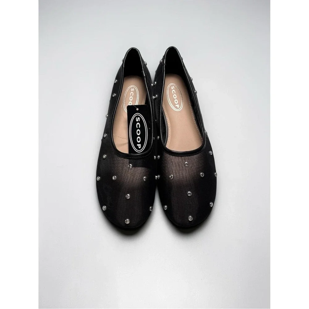 Scoop Studded Mesh Ballet Flats Size‎ 8 Black Slip-On Flats New NWT